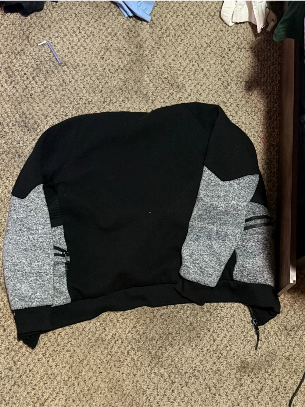 Black and Heather Gray Hooded Zip-Up Jacket
